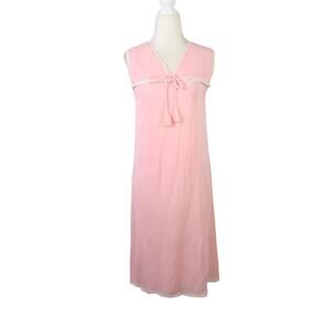 Vintage 70s Good Luck pink nylon mini nightgown dress L